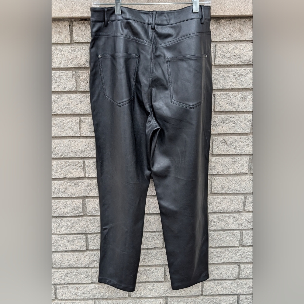 Zara Womens Black Faux Leather High Rise Straight Leg Pants Size 10 US Eur 42